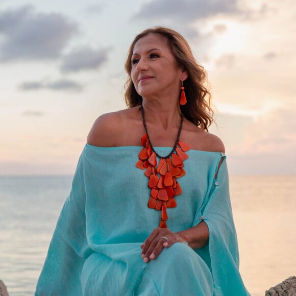 176 TAGUA Scarlett Cascading Bib Necklace in Turquoise Blue - Picture 2 of 3